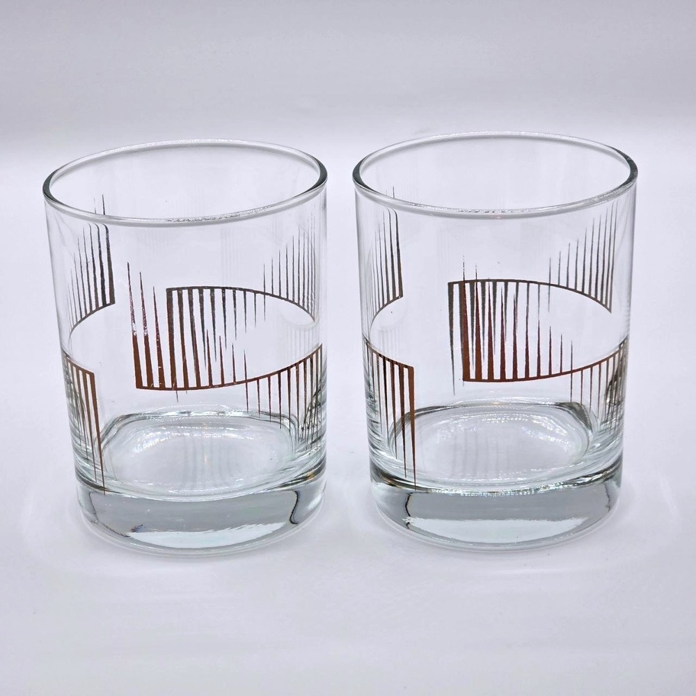 Vintage Set (2) Luminary Scala Old Fashioned Glasses Geometric Metallic Pattern